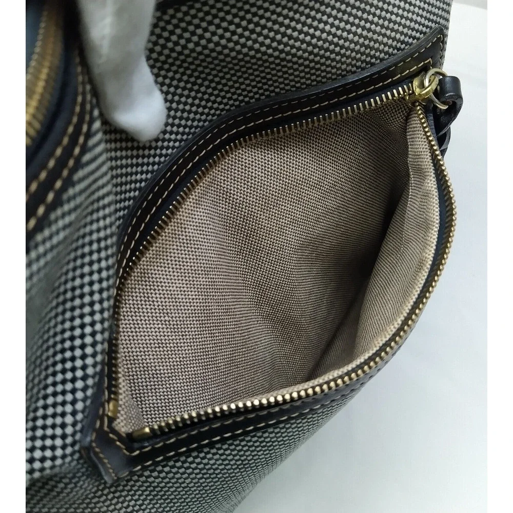 Dooney & Bourke Gray Canvas Leather Trim Front Pockets Zipper Hobo Shoulder Bag - Picture 14 of 16